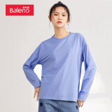 班尼路（Baleno）潮流圆领女长袖t恤休闲运动纯色直筒卫衣 007B蓝色 XL 
