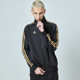 阿迪达斯（Adidas）外套男户外休闲时尚舒适防风夹克跑步透气运动服 针织夹克-黑/金 S
