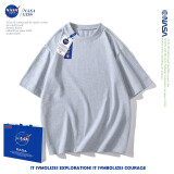 NASA GISS重磅260g纯棉短袖t恤男纯色圆领厚实不透纯白打底衫男女体恤上衣 麻灰 S体重85-110斤