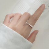 YYEU银气质排钻线条戒指女日系简约小巧交叉小清新手指环 s925银 银色线条戒指
