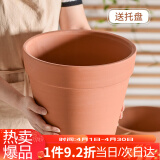 漫生活 陶土盆25*23cm(带托盘)经典宽边盆绿植盆栽室内外多肉花盆复古简约透气天然陶盆 红陶