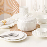 yomerto悠米兔中式陶瓷餐具碗盘碟餐具套装纯白异形餐具禅系列花边盘碟
