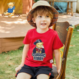 Classic Teddy精典泰迪儿童短袖T恤童装女童上衣男童夏装宝宝衣服1 棒球帽子熊织标短袖大红 130