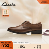Clarks其乐泰顿系列男士德比鞋新郎鞋布洛克正装商务舒适皮鞋男百搭牛皮 深棕褐色 261300978（加宽楦） 39.5