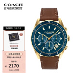 coach蔻驰 preston普雷斯顿系列 三眼计时多功能表盘 小牛皮表带44mm