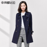 尚都比拉（Sentubila）通勤女装中长款显瘦双排扣英伦风衣外套女秋季 藏青色 M 