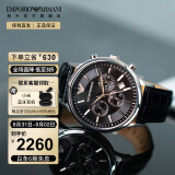 阿玛尼(emporio armani)手表 皮质表带休闲商务腕表 日历防水石英男表