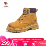 骆驼（CAMEL）经典大黄靴反绒系带粗跟户外工装靴短靴 L23W076065 土黄 35
