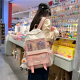 织兰书包初中女生大容量韩版可爱高中大学生双肩背包 粉色（带鸭子挂件+3个徽章+3个卡通卡片）