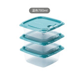 茶花（CHAHUA）塑料冰箱保鲜盒家用冷冻水果蔬菜专用收纳盒食品级冰箱收纳盒 蓝色3个装-780ML正方形