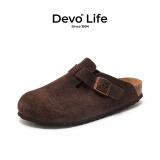 Devo Life的沃软木拖鞋包头半拖情侣款休闲法式拖鞋 3724 深棕色反绒皮 44