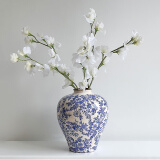 京东鲜花 中式青花陶瓷花瓶复古冰裂做旧白底蓝碎花水培插花装饰客厅摆件