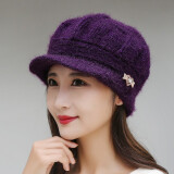 冬季妈妈帽子加绒加厚女针织中老年毛线帽子时尚鸭舌八角帽新款防寒保暖帽 八角帽-紫色