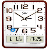 康巴丝（Compas）挂钟客厅 万年历温湿度时钟 简约日历石英钟表挂墙2984 木纹色