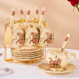 友来福咖啡杯套装 欧式红茶杯陶瓷下午茶杯子杯具六杯碟带架生日礼物