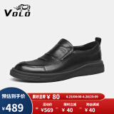 VOLO犀牛男鞋商务休闲皮鞋男士软皮软底舒适正装皮鞋 黑色套脚 38 