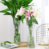 盛世泰堡玻璃花瓶透明插花瓶大花瓶客厅桌面摆件 六角斜纹款29cm