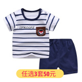 易卡通 儿童短袖套装纯棉男女宝宝婴儿衣服韩版卡通印花两用裆童装 K036-短套格子蓝 73cm
