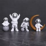 威安 创意宇航员小摆件桌面客厅电视柜儿童房布置家居装饰摆设品 银色四件套