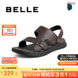 百丽商场同款牛皮男休闲凉鞋7ER01BL1预售 灰色 44