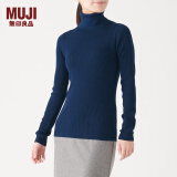无印良品 MUJI 女式  罗纹高领毛衣 W9AA870 长袖针织衫 蓝色 S