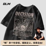GLM美式休闲大码短袖男设计感纯棉t恤男士宽松半袖上衣