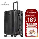 NAUTICA铝框行李箱男万向轮结实黑色商务拉杆箱女生旅行箱20英寸登机箱