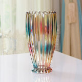 点特 欧式创意水晶玻璃彩色花瓶客厅摆件插花富贵竹水培干花简约大号 （琉璃色）烈火花瓶