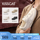 KISSCAT[于文文同款]接吻猫女鞋新款芭蕾德训鞋女平底阿甘鞋运动休闲鞋 [经典款]米白色 34
