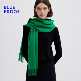 BLUE ERDOS鄂尔多斯100%山羊绒围巾披肩纯色简约百搭时尚礼物保暖流苏设计 松柏绿 180*30