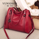 VUNIQSON品牌包包女新款手提包女大包时尚真皮女包大容量手提包软皮斜挎包 酒红色