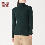 无印良品 MUJI 女式  罗纹高领毛衣 W9AA870 长袖针织衫 绿色 L