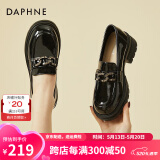 达芙妮（DAPHNE）单鞋女皮鞋2023夏季新款学生英伦风乐福鞋软底粗跟一脚蹬工作 黑色 跟高5cm 34 标准码