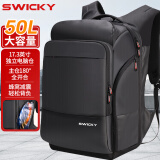 SWICKY商务双肩包男士背包大容量笔记本电脑包旅行出差户外旅行包多功能 黑色【46L 容量同比20吋拉杆箱】