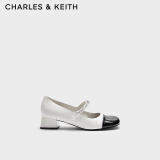 CHARLES&KEITH优雅拼色粗跟玛丽珍鞋子女鞋CK1-60580265 White白色 34