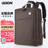 乐上（LEXON）双肩包商务笔记本电脑包15.6英寸双隔层大容量男士书包抗菌暖灰色