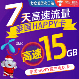 泰国电话卡happy卡4g/5g流量卡普吉岛清迈曼谷手机上网热点手机卡 7天15GB高速（京东仓发货）