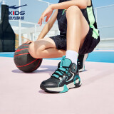 鸿星尔克（ERKE）童鞋男童炫酷环形设计篮球鞋儿童运动鞋63122304051正黑/水绿31