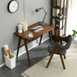 爱必居实木书桌电脑桌卧室日式书房书桌橡胶木1米书桌+胡桃色椅子