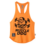 MuscleDog肌肉狗运动背心 夏季无袖纯棉健身跑步男式印花背心 潮牌情侣款背心 橙色 S