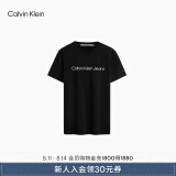 Calvin Klein Jeans夏季男女情侣中性年轻ck多色印花透气修身短袖T恤J320931 BEH-太空黑 S （推荐120-130斤）