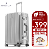 NAUTICA行李箱男大容量旅行箱铝框密码箱万向轮结实耐用拉杆箱34英寸银色