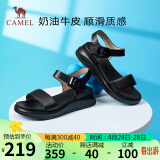 骆驼（CAMEL）凉鞋女轻盈牛皮一字带方形勾扣坡跟凉鞋 LF22220596 黑色 38