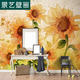 现代田园手绘无缝壁纸壁布 卧室背景墙客厅墙画壁画 水彩简约唯美