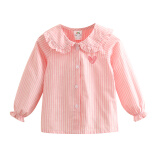 贝壳元素爱心衬衫春装新款女童童装儿童刺绣娃娃衫txa463 粉色条纹 100cm