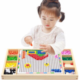 玩控 儿童蘑菇钉插板拼图 宝宝幼儿玩具 diy玩具 立体拼图 儿童玩具 多功能拼盘蘑菇钉