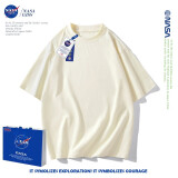 NASA GISS重磅260g纯棉短袖t恤男纯色圆领厚实不透纯白打底衫男女体恤上衣 奶白色 M体重110-130斤