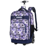 威盛达 拉杆背包书包旅行男女行李包可背可拉旅行包小学初高中学生 格子浅紫 18寸