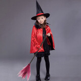 sanlebaby万圣节服装儿童面具女巫披风道具男孩女孩cosplay女童幼儿园演出 红色女巫披风+帽子+扫把