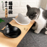 喵揣 猫耳黑白猫碗水碗食碗陶瓷猫碗双碗食盆饭盆可爱饭碗猫咪用品 白